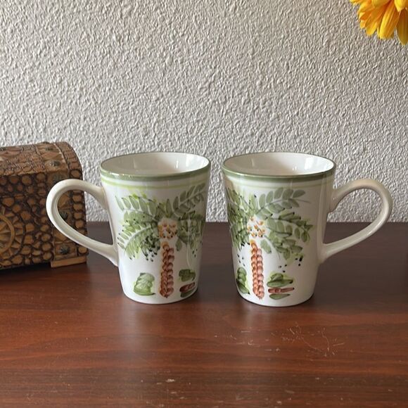 Gibson Hand Painted Set of 2 Palm Tree Mugs - Picture 1 of 7